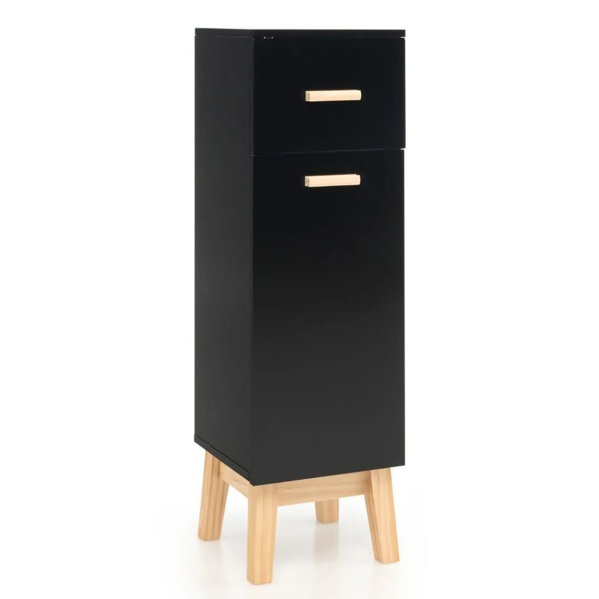 Badezimmerschrank Freistehender Holzschrank mit 1 Schublade 30 x 30 x 102 cm Schwarz