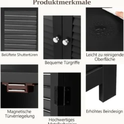 Badezimmer Schrank freistehender Badschrank Aufbewahrungsschrank Grau/Schwarz/Weiß