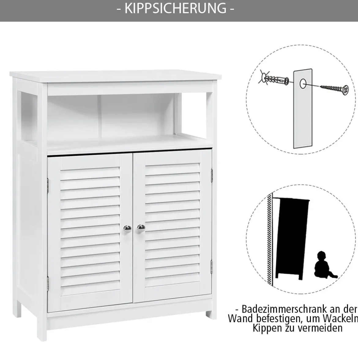 Badezimmer Schrank freistehender Badschrank Aufbewahrungsschrank Grau/Schwarz/Weiß