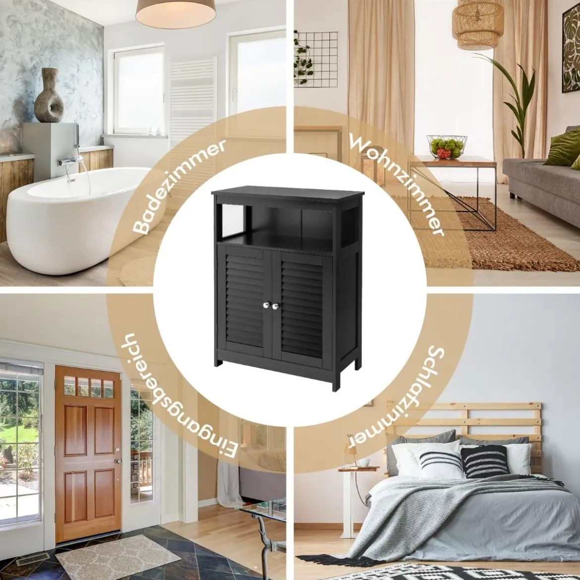 Badezimmer Schrank freistehender Badschrank Aufbewahrungsschrank Grau/Schwarz/Weiß