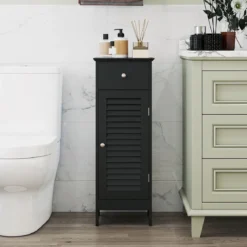Badezimmerschrank Freistehender WC-Schrank mit Schublade 32 x 30 x 87,5 cm Schwarz