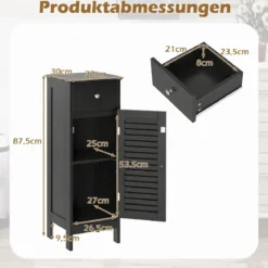Badezimmerschrank Freistehender WC-Schrank mit Schublade 32 x 30 x 87,5 cm Schwarz