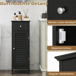 Badezimmerschrank Freistehender WC-Schrank mit Schublade 32 x 30 x 87,5 cm Schwarz