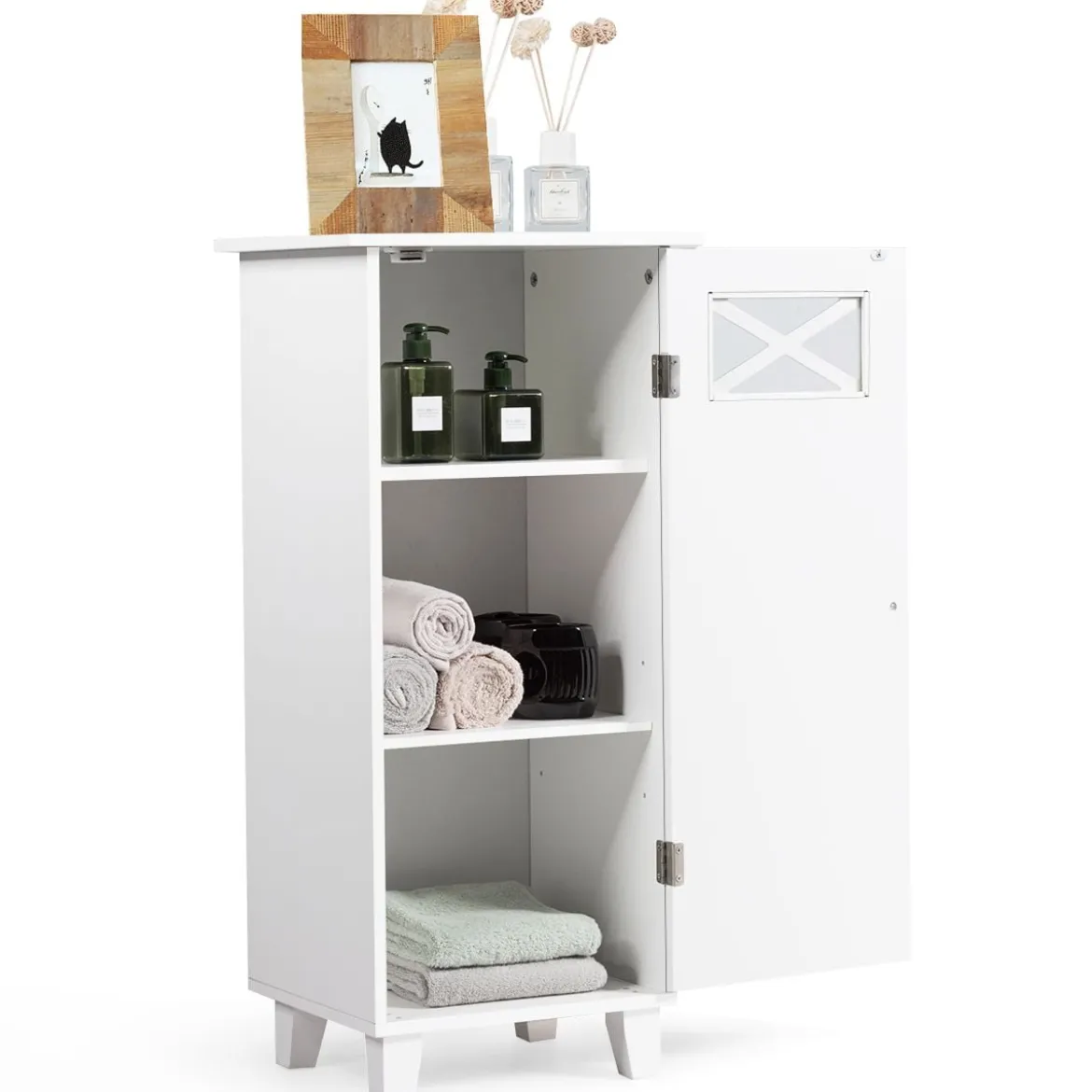 Badezimmerschrank freistehendes Sideboard mit Tür 38 x 30 x 81 cm Weiß