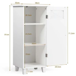 Badezimmerschrank freistehendes Sideboard mit Tür 38 x 30 x 81 cm Weiß