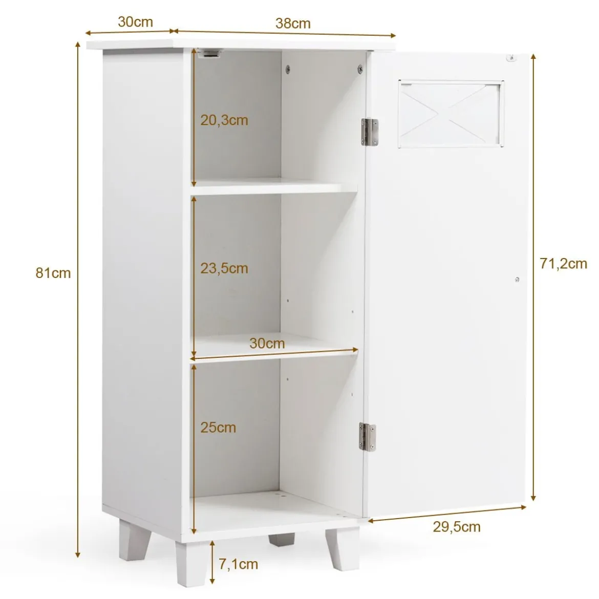 Badezimmerschrank freistehendes Sideboard mit Tür 38 x 30 x 81 cm Weiß