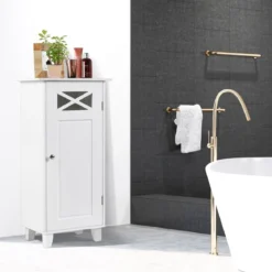 Badezimmerschrank freistehendes Sideboard mit Tür 38 x 30 x 81 cm Weiß