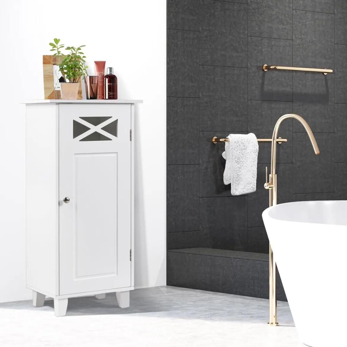 Badezimmerschrank freistehendes Sideboard mit Tür 38 x 30 x 81 cm Weiß