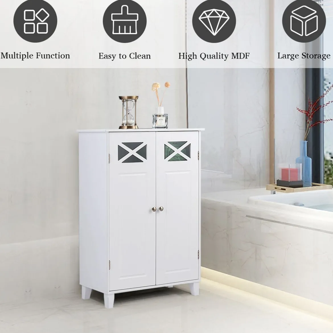 Badezimmerschrank freistehend Badschrank Sideboard Schrank inkl. höhenverstellbarer Ablage 60 x 30 x 87cmweiß