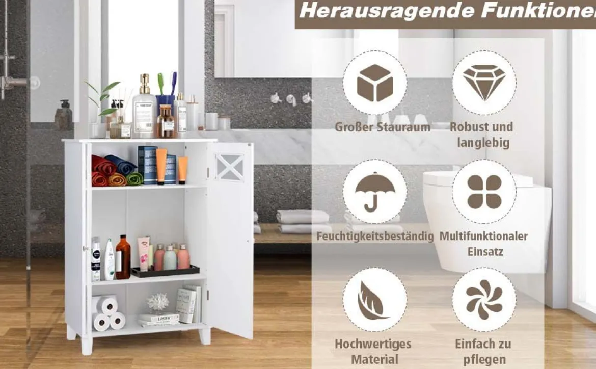 Badezimmerschrank freistehend Badschrank Sideboard Schrank inkl. höhenverstellbarer Ablage 60 x 30 x 87cmweiß