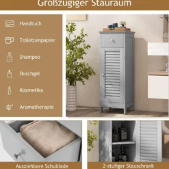 Badezimmerschrank Freistehender WC-Schrank mit Schublade 32 x 30 x 88 cm Grau