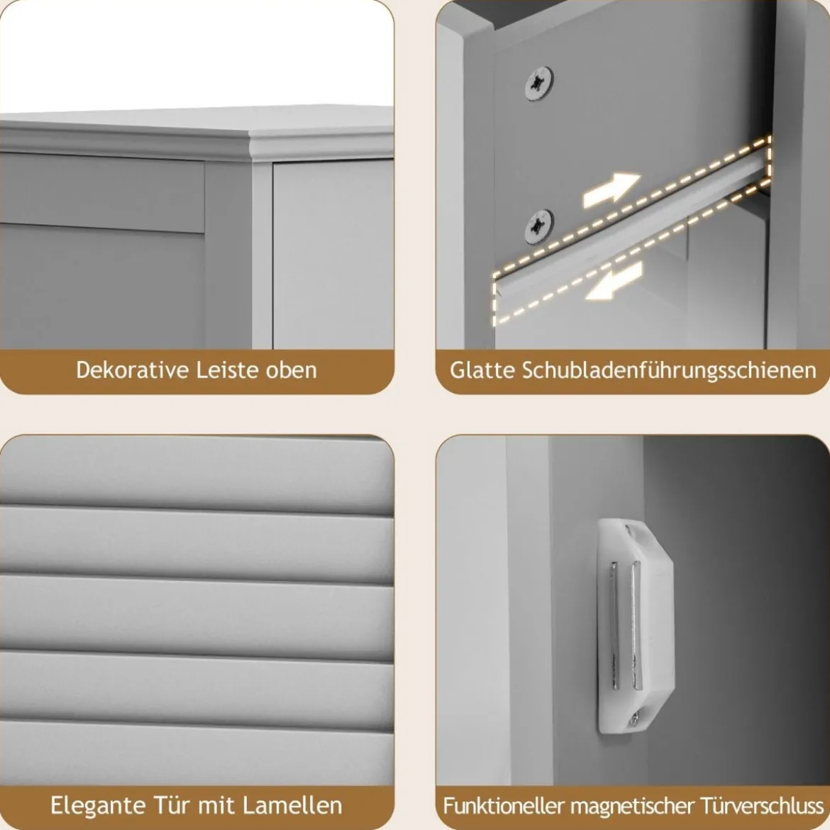 Badezimmerschrank Freistehender WC-Schrank mit Schublade 32 x 30 x 88 cm Grau
