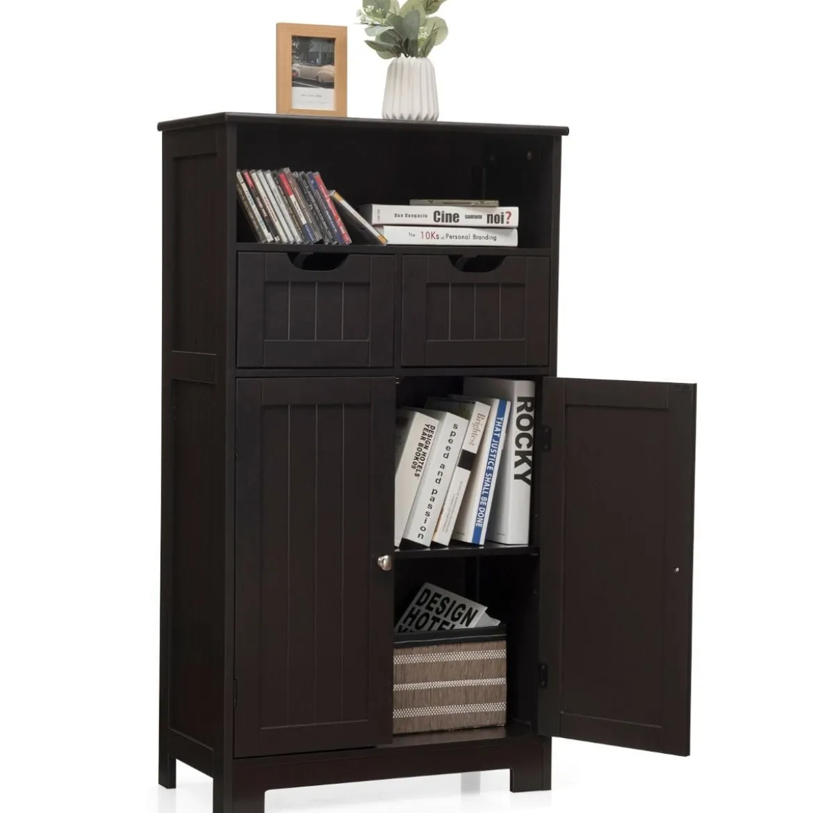 Badezimmerschrank Lagerregal mit einer offenen Ablage 60 x 30 x 109 cm Braun