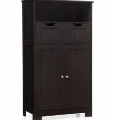 Badezimmerschrank Lagerregal mit einer offenen Ablage 60 x 30 x 109 cm Braun