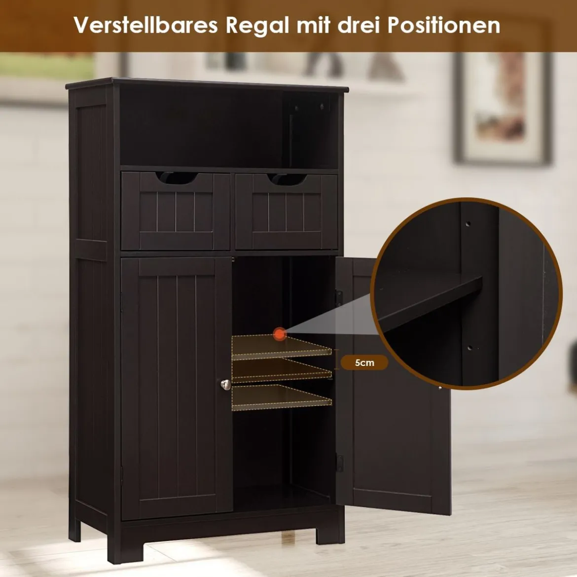 Badezimmerschrank Lagerregal mit einer offenen Ablage 60 x 30 x 109 cm Braun