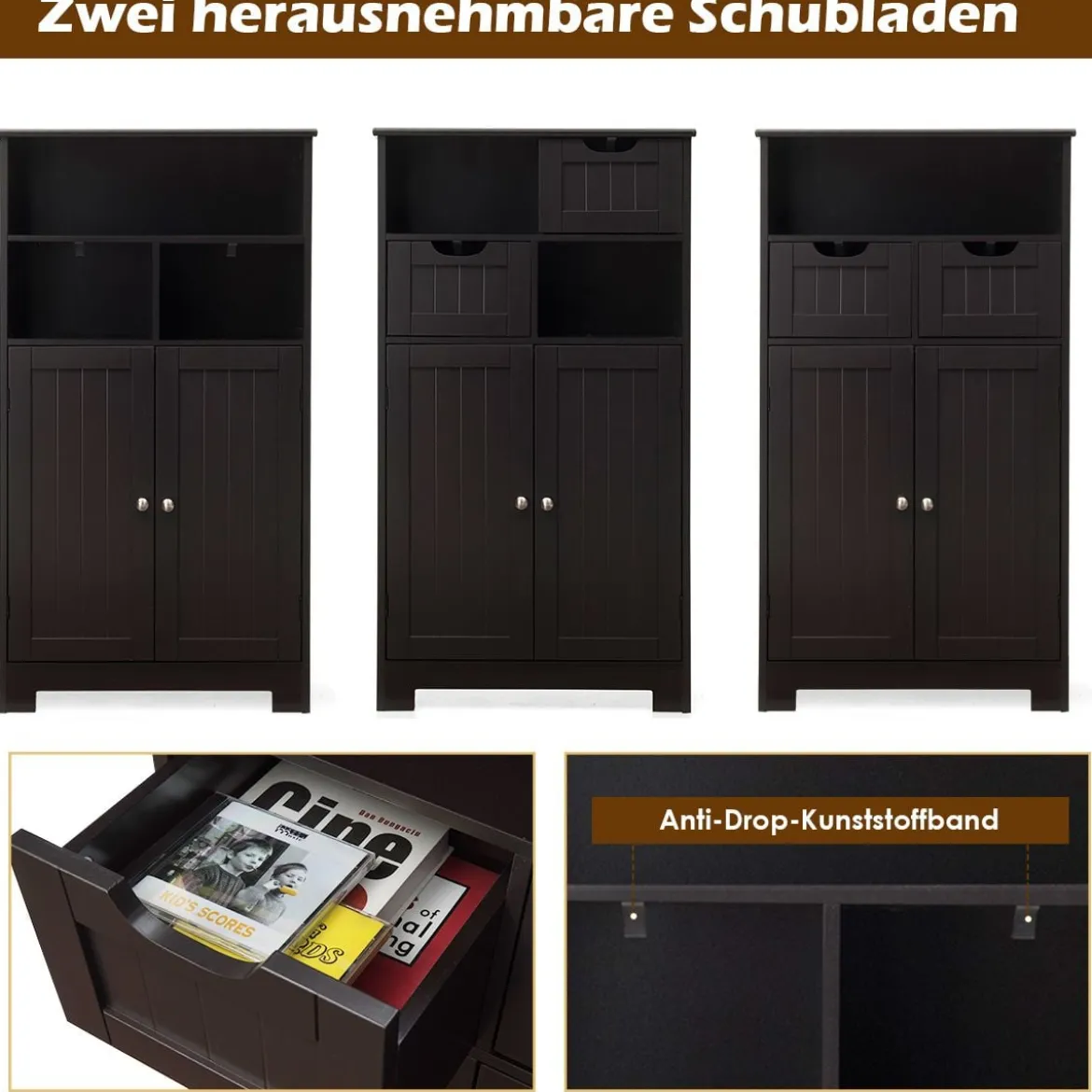 Badezimmerschrank Lagerregal mit einer offenen Ablage 60 x 30 x 109 cm Braun