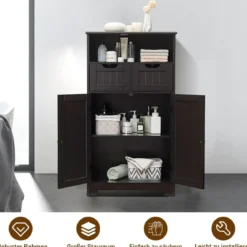 Badezimmerschrank Lagerregal mit einer offenen Ablage 60 x 30 x 109 cm Braun