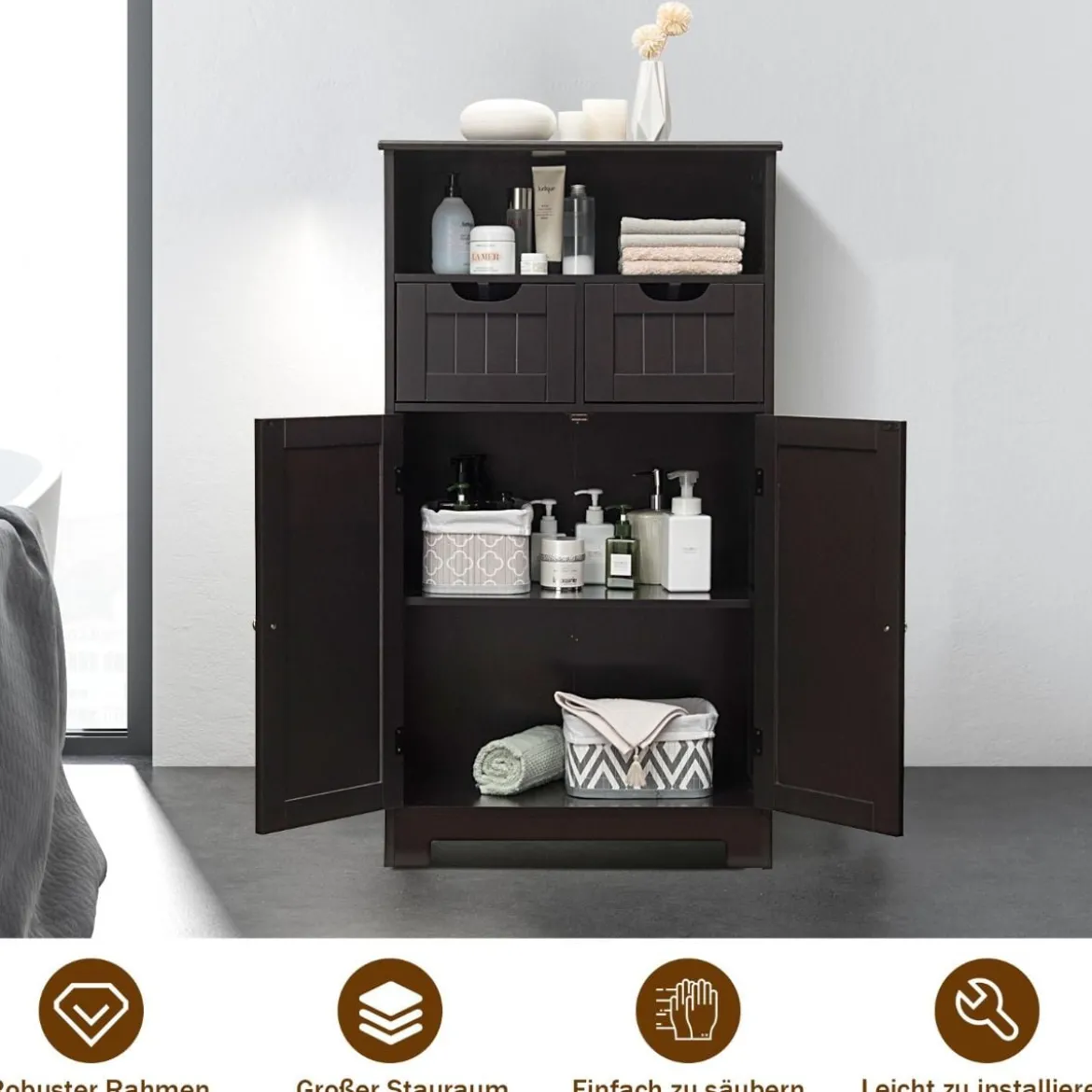 Badezimmerschrank Lagerregal mit einer offenen Ablage 60 x 30 x 109 cm Braun