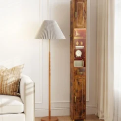 Badezimmerschrank mit Beleuchtung & Schublade & 3 Glasablagen Schmaler Badschrank Vintage