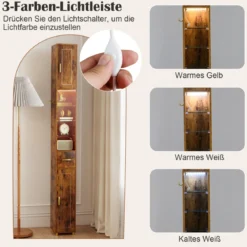 Badezimmerschrank mit Beleuchtung & Schublade & 3 Glasablagen Schmaler Badschrank Vintage