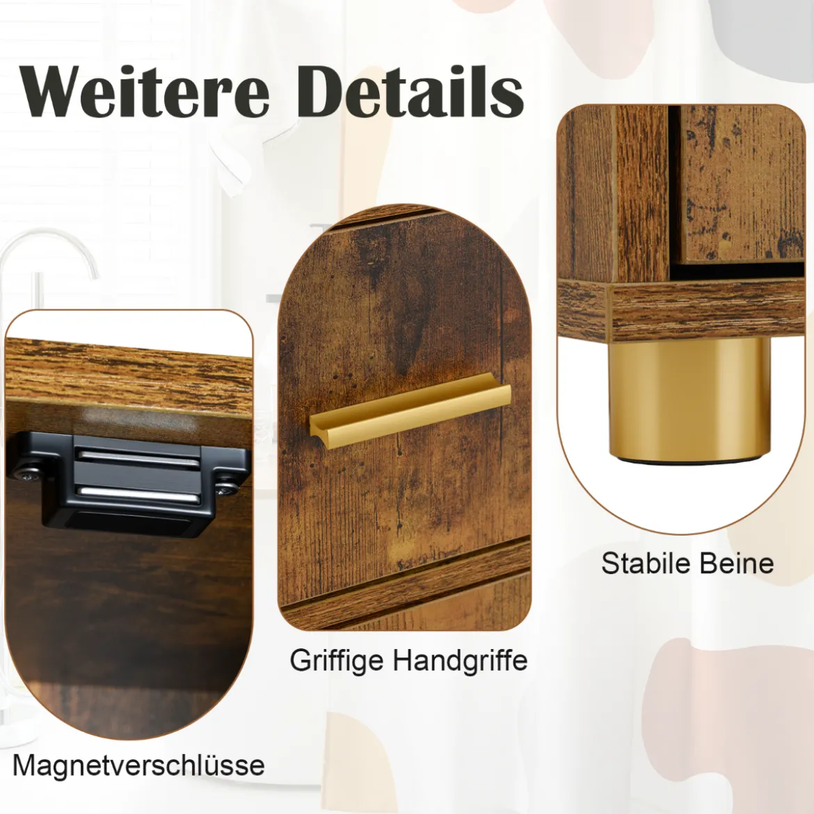 Badezimmerschrank mit Beleuchtung & Schublade & 3 Glasablagen Schmaler Badschrank Vintage