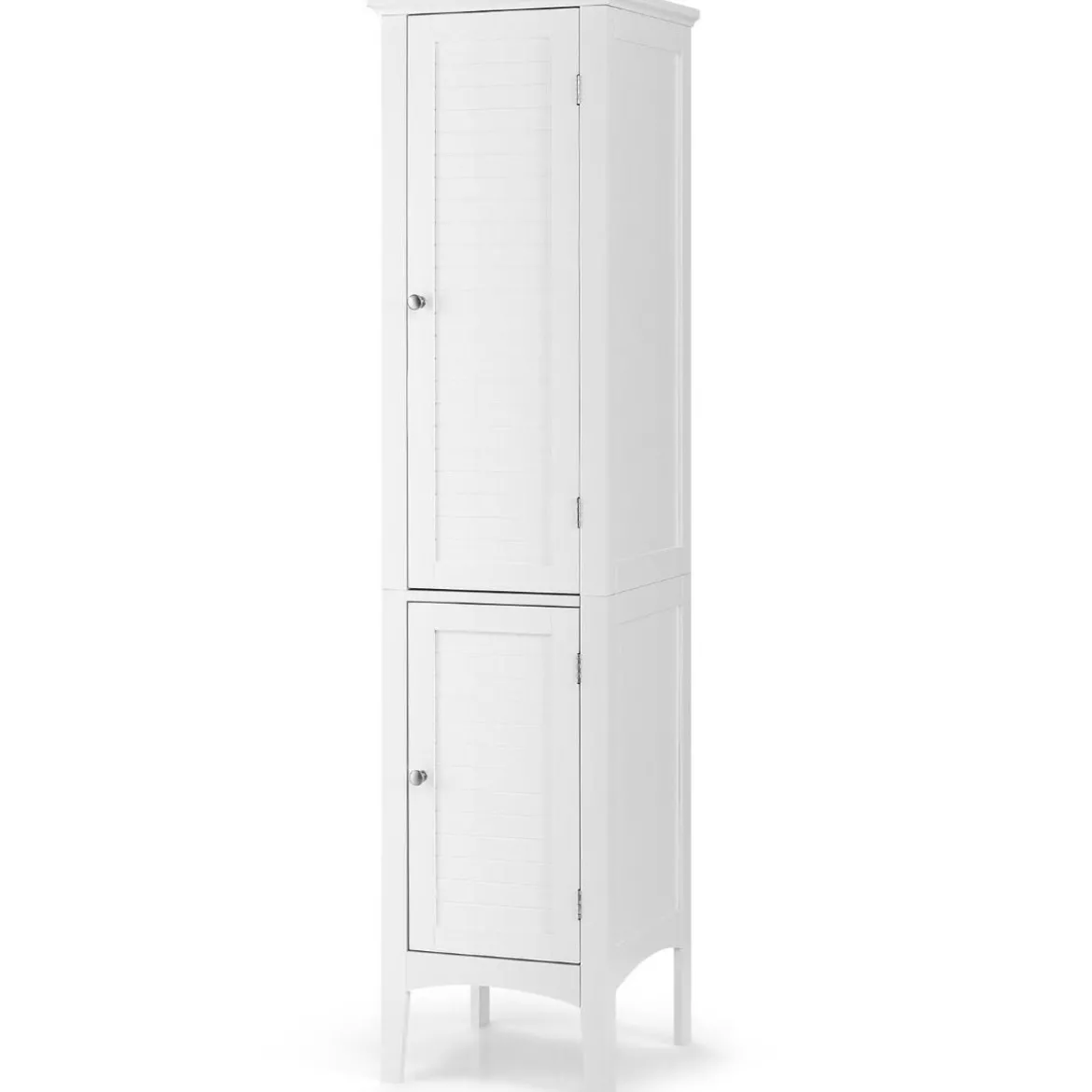 Badezimmerschrank mit 5 Fächern & 2 Lamellentür & Regalen & Kippsicherung Schmaler Hochschrank