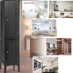 Badezimmerschrank mit 5 Fächern & 2 Lamellentür & Regalen & Kippsicherung Schmaler Hochschrank