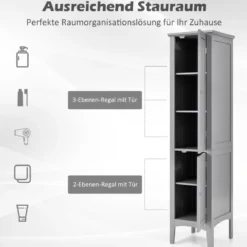 Badezimmerschrank mit 5 Fächern & 2 Lamellentür & Regalen & Kippsicherung Schmaler Hochschrank