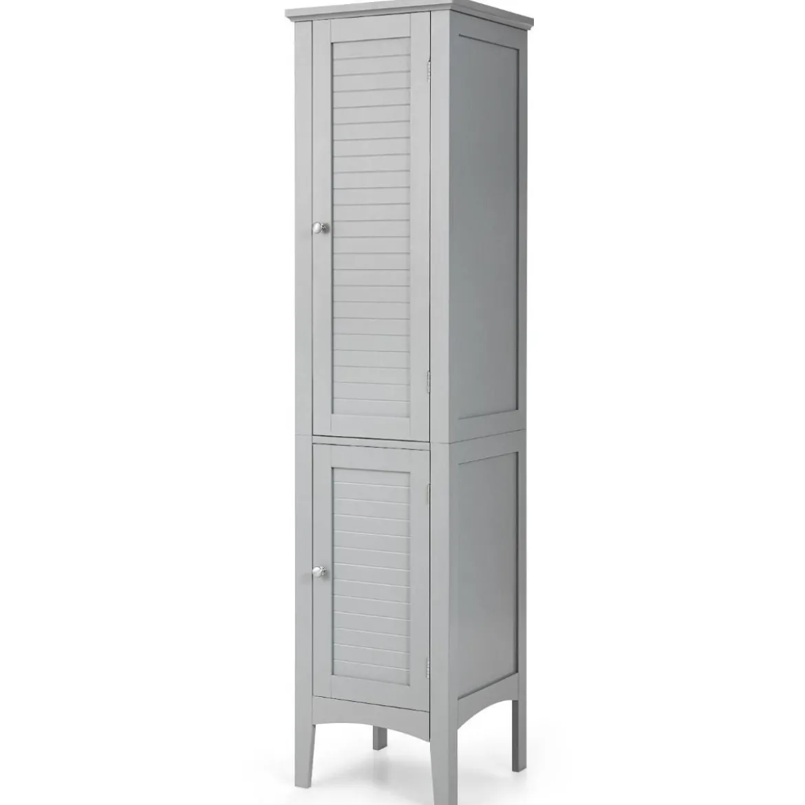 Badezimmerschrank mit 5 Fächern & 2 Lamellentür & Regalen & Kippsicherung Schmaler Hochschrank