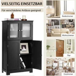 Badezimmerschrank mit Glastüren & verstellbarem Regal Badschrank Hochschrank Holz Schwarz