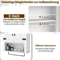 Badezimmerschrank mit Handtuchhalter Bauernhaus-Medikamentenschrank mit Scheunentüren & verstellbarem Regal Weiß
