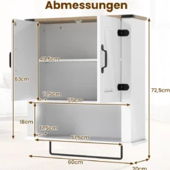 Badezimmerschrank mit Handtuchhalter Bauernhaus-Medikamentenschrank mit Scheunentüren & verstellbarem Regal Weiß