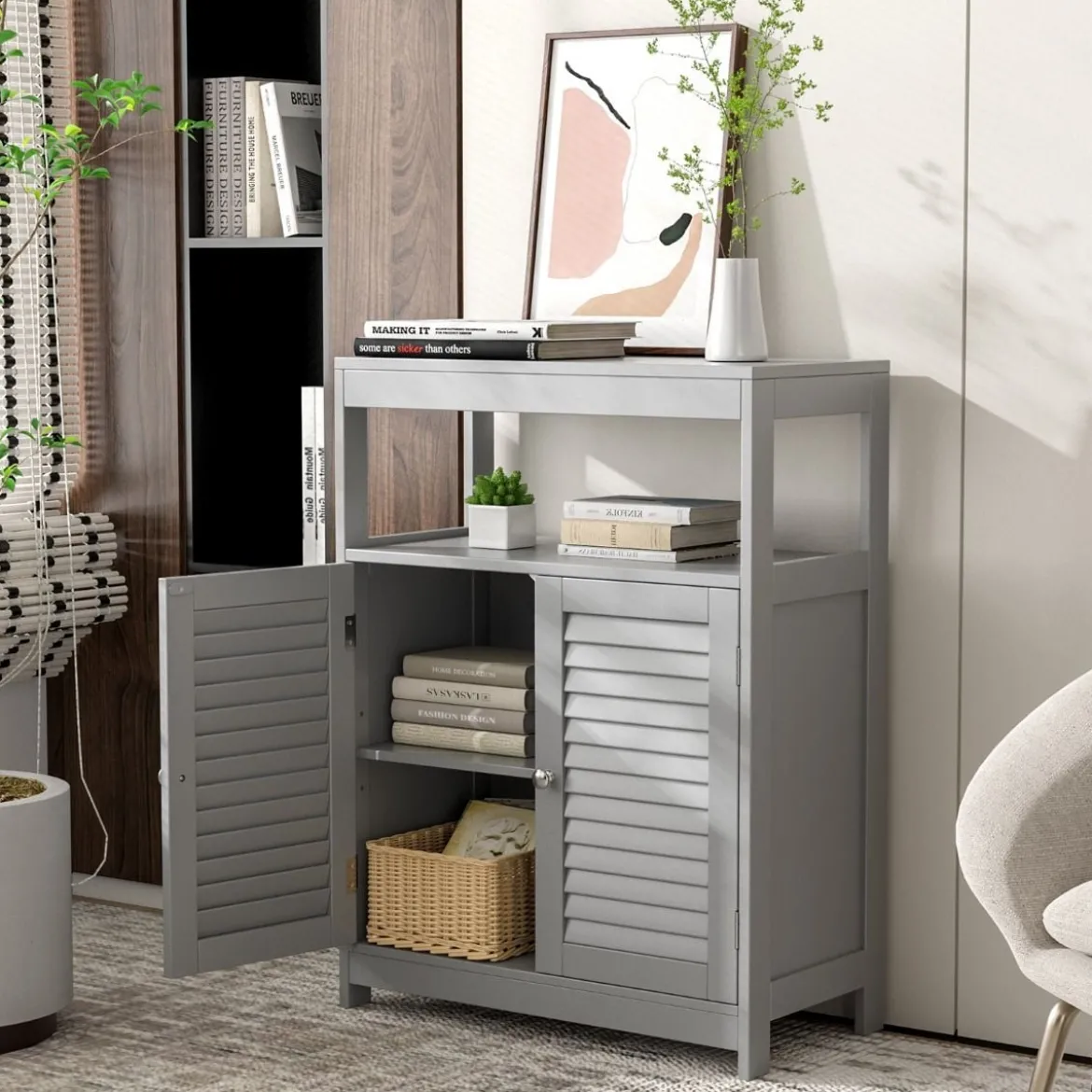 Badezimmerschrank mit Höhenverstellbarer Ablage 60 x 30 x 80,5 cm Grau