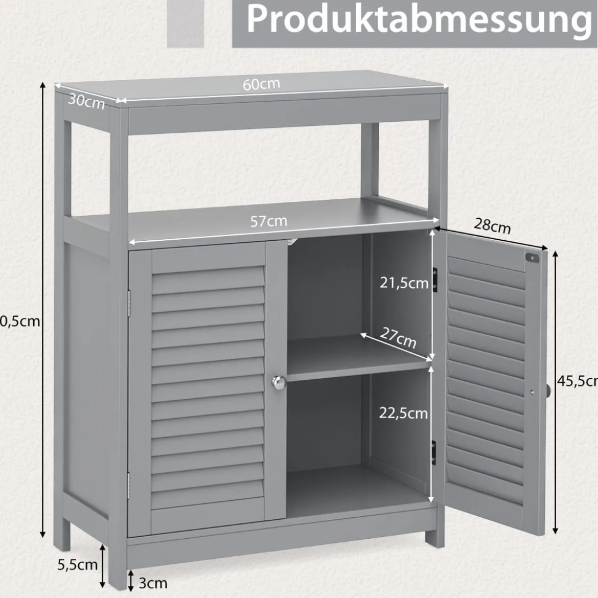 Badezimmerschrank mit Höhenverstellbarer Ablage 60 x 30 x 80,5 cm Grau