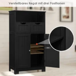Badezimmerschrank mit höhenverstellbarer Ablage Badschrank 60 x 30 x 109 cm Schwarz