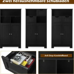 Badezimmerschrank mit höhenverstellbarer Ablage Badschrank 60 x 30 x 109 cm Schwarz