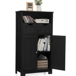 Badezimmerschrank mit höhenverstellbarer Ablage Badschrank 60 x 30 x 109 cm Schwarz