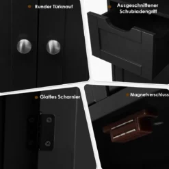 Badezimmerschrank mit höhenverstellbarer Ablage Badschrank 60 x 30 x 109 cm Schwarz