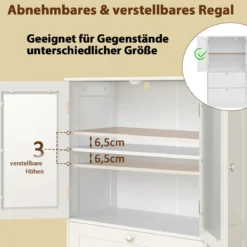 Badezimmerschrank mit 2 Schubladen & 2 Glastüren & Verstellbares Regal Hochschrank Weiß