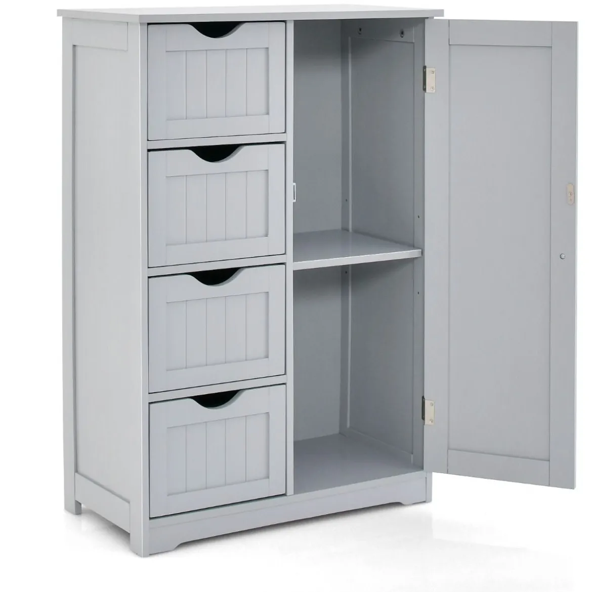 Badezimmerschrank mit 4 Schubladen & 1 Magnetischer Türverschluss Badschrank Grau