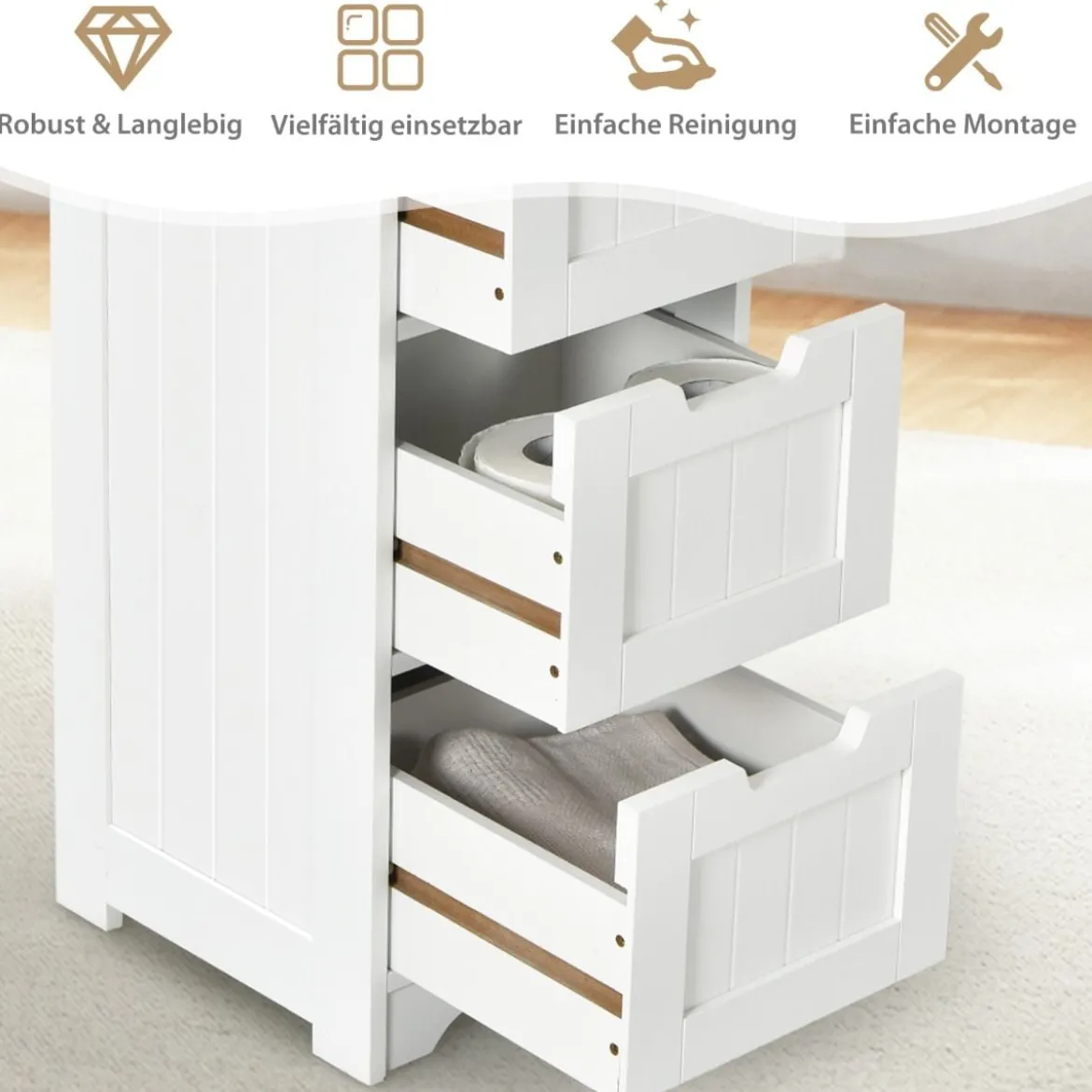 Badezimmerschrank mit 4 Schubladen Aufbewahrungsschrank Badkommode 30 x 30 x 83 cm Weiß