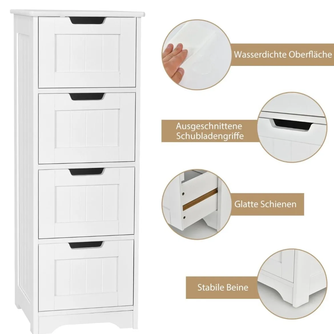 Badezimmerschrank mit 4 Schubladen Aufbewahrungsschrank Badkommode 30 x 30 x 83 cm Weiß