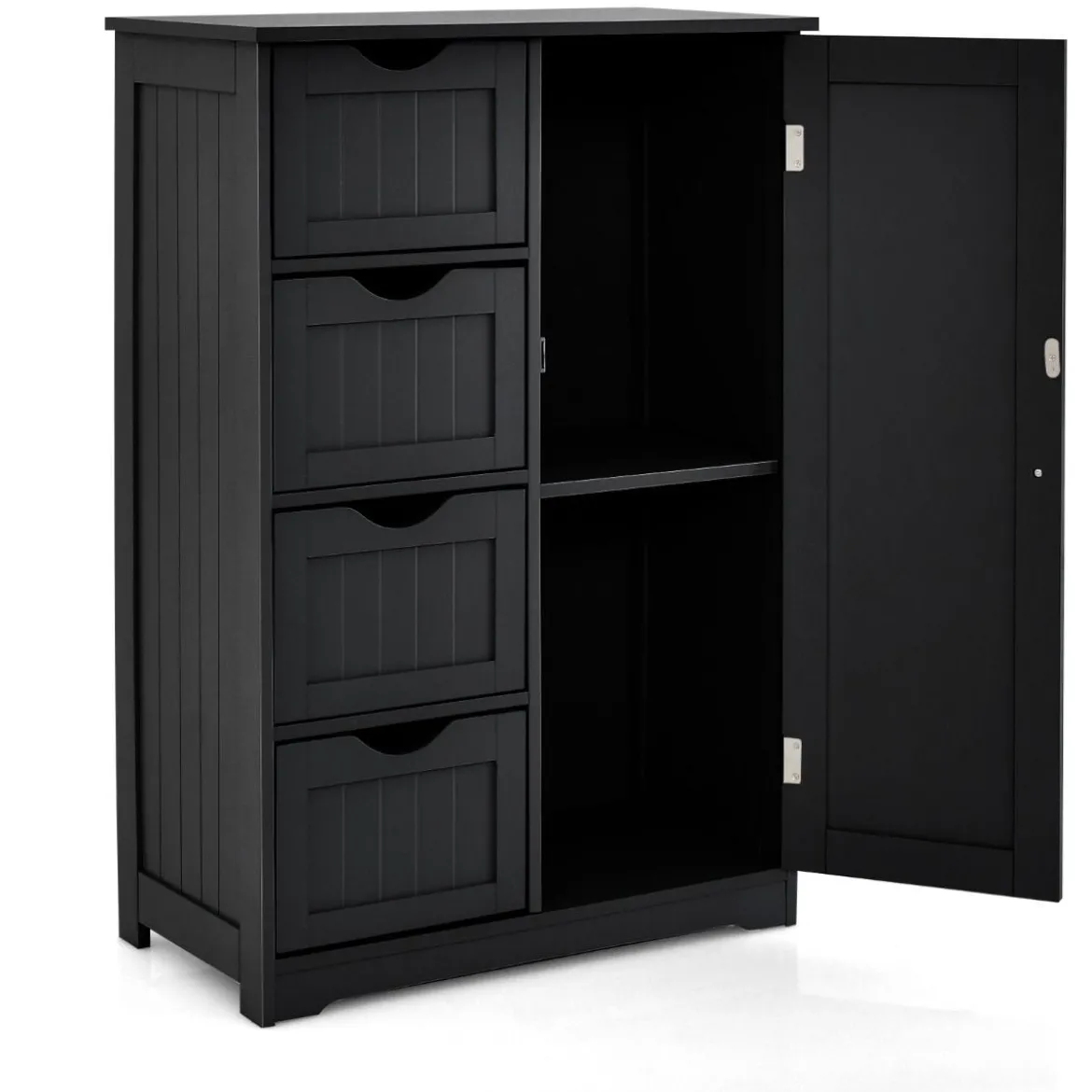 Badezimmerschrank mit 4 Schubladen & 1 Magnetischer Türverschluss Badschrank Schwarz