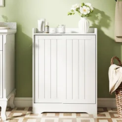 Badezimmerschrank mit Seitlichem Toilettenpapierhalter & Bürstenfach Nischenschrank Weiß