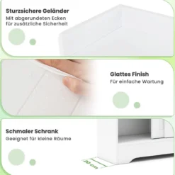 Badezimmerschrank mit Seitlichem Toilettenpapierhalter & Bürstenfach Nischenschrank Weiß