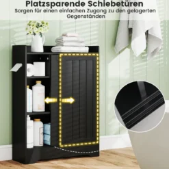 Badezimmerschrank mit Seitlichem Toilettenpapierhalter & Bürstenfach Nischenschrank Schwarz