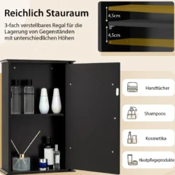 Badezimmerschrank mit Spiegel Medizinschrank mit verstellbarem Regal & Einzeltür Mehrzweck-Wandschrank Schwarz