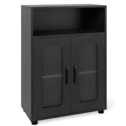 Badezimmerschrank mit 2 Türen & 3-stufig Verstellbarem Regal Freistehender Badschrank Schwarz
