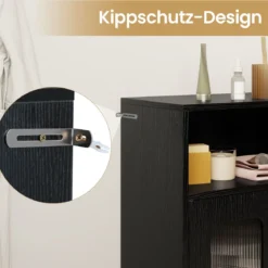 Badezimmerschrank mit 2 Türen & 3-stufig Verstellbarem Regal Freistehender Badschrank Schwarz