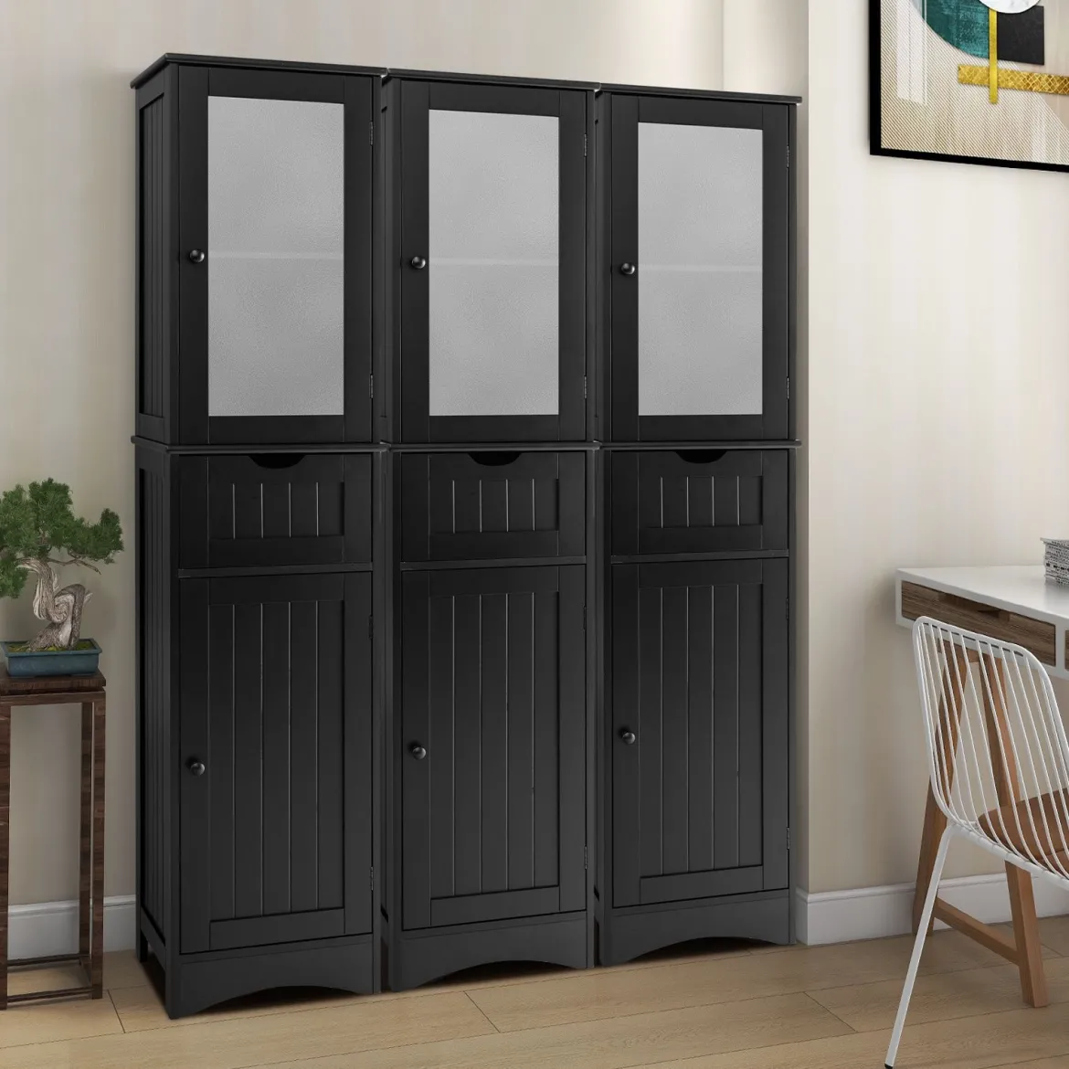 Badezimmerschrank mit 2 Türen & 1 Schublade Freistehender Hochschrank 40 x 30 x 170 cm